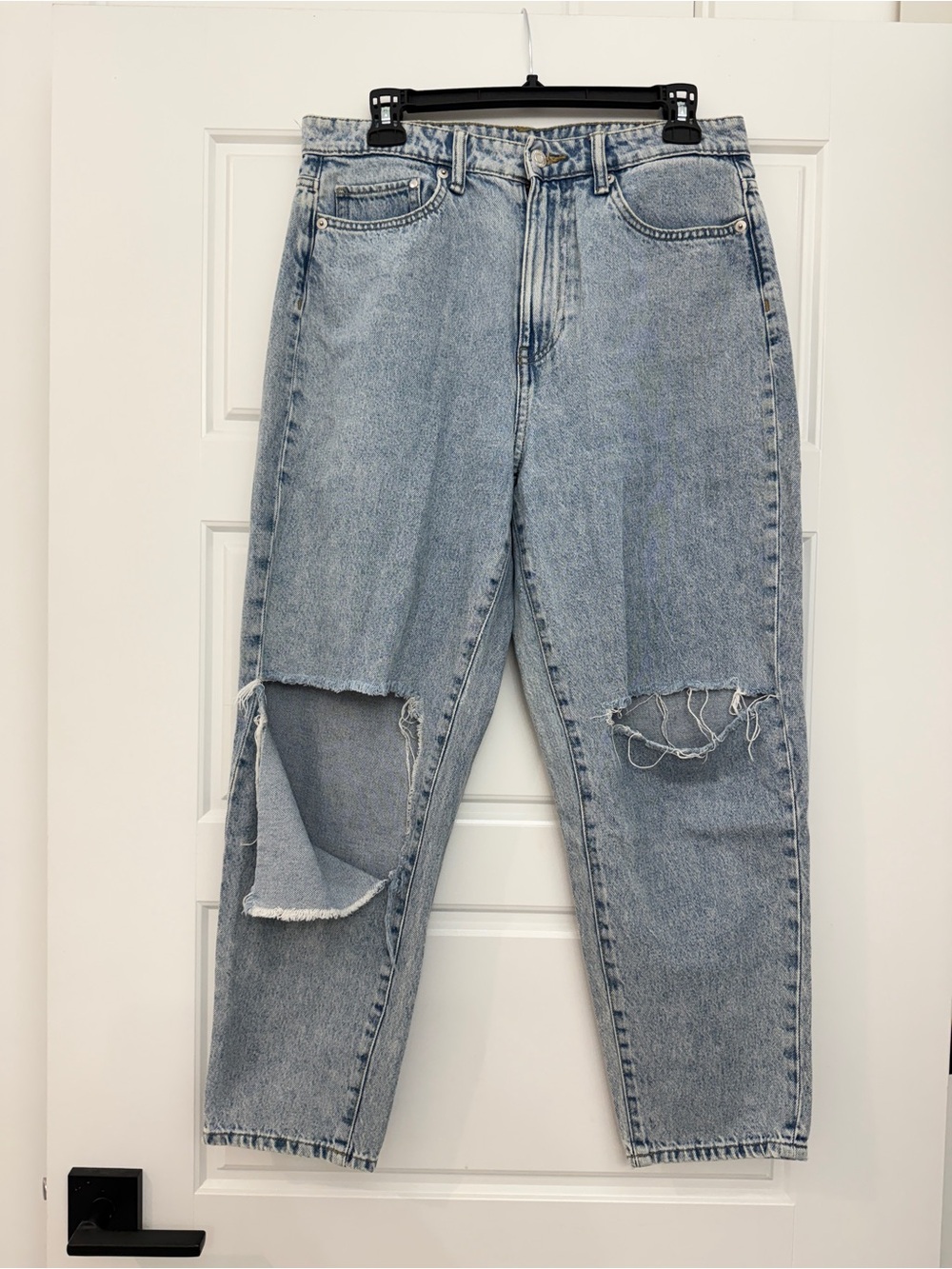 Light Blue Distressed High-Waist Loose Mom Jeans Ankle Length